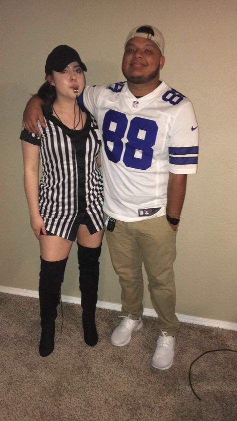 Halloween costume  Referee and Football player Halloween Costumes Referee, Football Couples Costumes, Football Player Halloween Costume, Football Player Halloween, Football Halloween Costume, Football Player Costume, Couple Costumes For Halloween, Halloween Football, Referee Costume