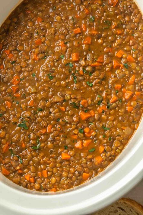 Lentil Slow Cooker, Crockpot Lentils, Lentil Salads, Slow Cook Soup, Crockpot Lentil Soup, Lentil Soup Crockpot, Slow Cooker Bean Soup, Lentil Soups, Simply Whisked