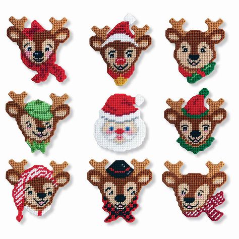 Terry Ricioli Designs: Santa and Reindeer Ornaments Canvas Ornaments, Hats And Scarves, Plastic Canvas Ornaments, Christmas Kitten, Fun Ornaments, Plastic Canvas Christmas, Stocking Ornament, Reindeer Ornaments, Santa Reindeer