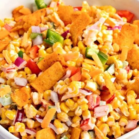 Frito Corn Salad Recipe Frito Corn Salad Recipe, Frito Corn Salad, Easy Corn Salad, Corn Salad Recipe, Corn Salad Recipes, Chili Cheese, Corn Salad, Corn Chips, Cheese Flavor