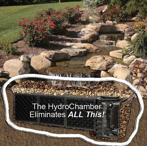 One HydroChamber replaces two slotted pump vaults, two water matrix blocks, rubber liner, underlayment, and rock Backyard Pondless Waterfall, Backyard Stream, Waterfall Landscaping, Waterfall Braid Tutorial, Pondless Water Features, Waterfall Dresser, Pondless Waterfall, Taman Air, Outdoor Water Feature