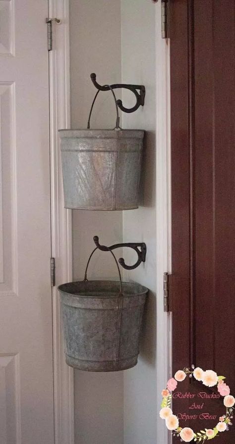 Bucket Storage, Metal Buckets, Laundry Room/mud Room, Bucket Ideas, Galvanized Buckets, Galvanized Tub, Farmhouse Laundry, Farmhouse Laundry Room, Laundry Room Storage