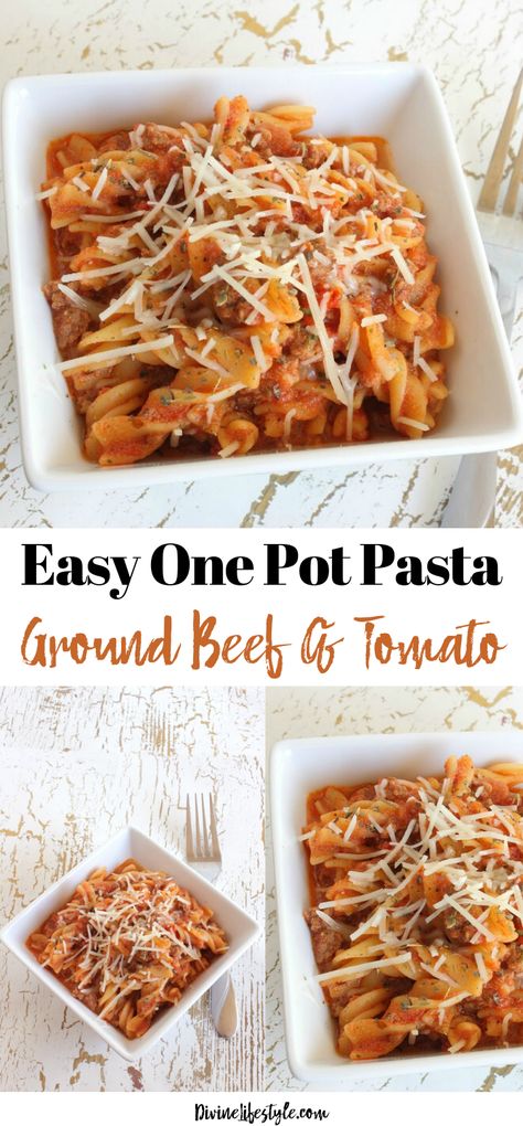 Beef Tomato Pasta, Tomato Pasta Recipes, Easy One Pot Pasta, Pasta Ground Beef, Beef Tomato, Tomato Pasta Recipe, Tomato Recipe, Tomato Basil Pasta, One Pot Pasta Recipes