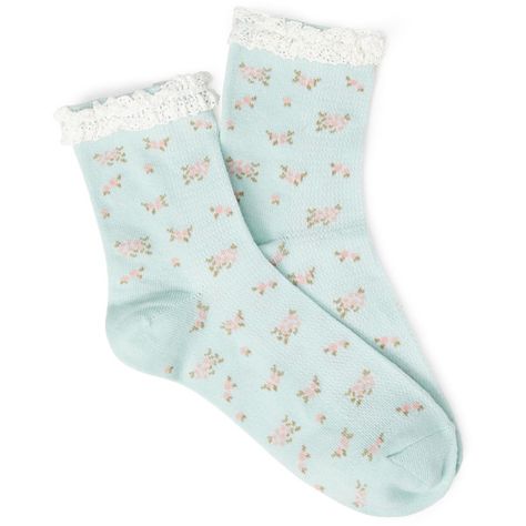 FOREVER 21 Crochet-Trimmed Floral Pattern Socks ($3.90) ❤ liked on Polyvore featuring intimates, hosiery, socks, socks and tights, accessories, legwear, mint, forever 21 socks, breathable socks and mint socks Pretty Socks, Socks Aesthetic, Png Clothes, Aesthetic Collection, Floral Socks, Dr Shoes, Green Socks, Clueless Outfits, Funky Socks