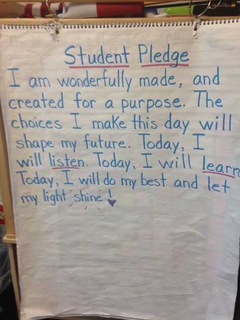 Create a morning routine that includes a student pledge.  Positive words branded on a heart can change a life. Here's one I created.  It can be used with all grade levels including kindergarten. Student Pledge Elementary, Classroom Pledge Elementary, Student Pledge, Create A Morning Routine, Responsive Classroom, A Morning Routine, Classroom Behavior, New Classroom, Classroom Community