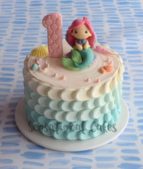 Cakes Mermaid, 40th Birthday Party Food, 25th Birthday Cakes, Little Mermaid Cakes, Mermaid Birthday Cakes, Teal Ombre, Funny Birthday Cakes, Ombre Cake, Quick Easy Desserts