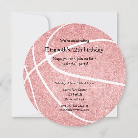 pink girly basketball birthday party announcement Pink Basketball Party Ideas, Pink Basketball Birthday Party, Girls Basketball Party Ideas, Girls Basketball Birthday Party, Basketball Invitations, Basketball Birthday Party, Basketball Baby Shower, Sports Birthday Invitations, Basketball Theme Party