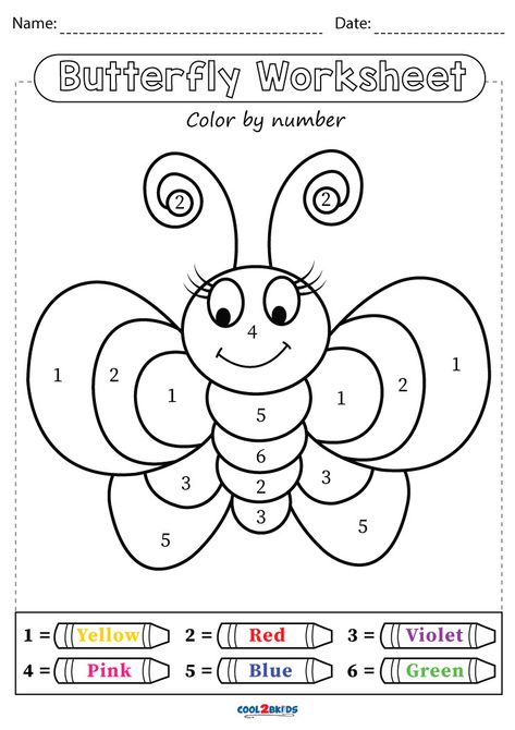 Color By Number Printable Free Preschool, Preschool Butterfly, Butterfly Worksheet, Preschool Christmas Worksheets, Color Worksheets For Preschool, Fall Worksheets, Butterflies Activities, Printable Butterfly, Color By Number Printable