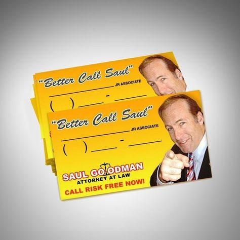 Professionally designed business cards: Better Call Saul Birthday, Breaking Bad Party, Bob Odenkirk, Saul Goodman, Call Saul, Attorney At Law, Better Call Saul, Modern Times, School Life