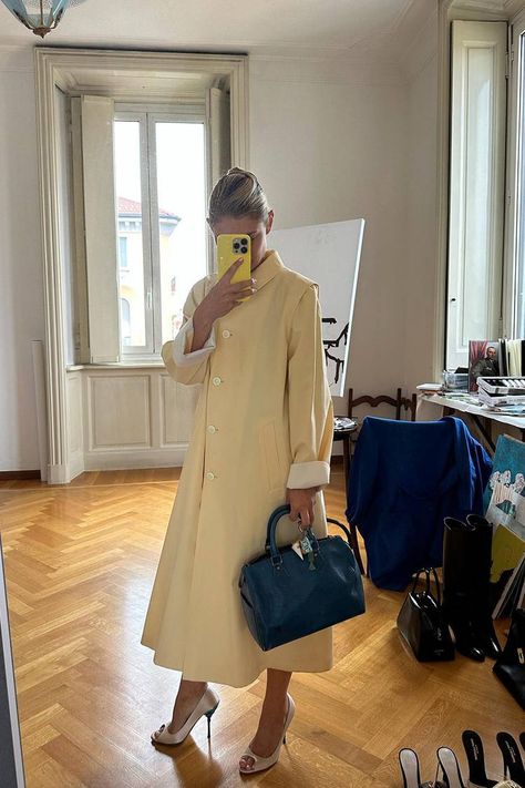 Welcome to the Return of the Louis Vuitton Speedy Bag | Who What Wear Jenny Walton, Yellow Palette, Speedy Bag, Flower Heels, Street Style Bags, Mom Photos, Polka Dots Fashion, Have A Lovely Weekend, Denim Maxi Skirt