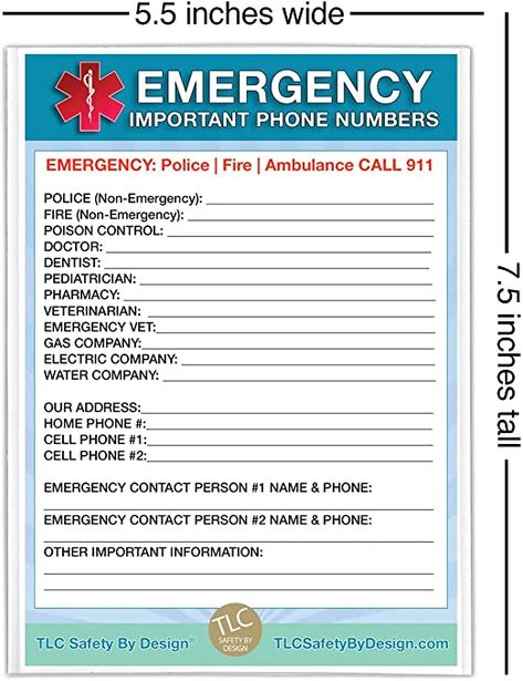 Amazon.com: Emergency Contact Cards in Magnetic Sleeve Home Alone 5” x 7” Doctor Approved Refrigerator Safety Important Phone Numbers Call List (2 Cards and 1 Magnetic Sleeve, Blue Medical ICE): Pet Supplies Important Phone Numbers Printable Free, Emergency Phone Numbers Printable, List For Babysitter, Fridge List, Emergency Preparedness Kit List, Contact Card Template, Medical Printables, Emergency Contact List, Family Emergency Binder