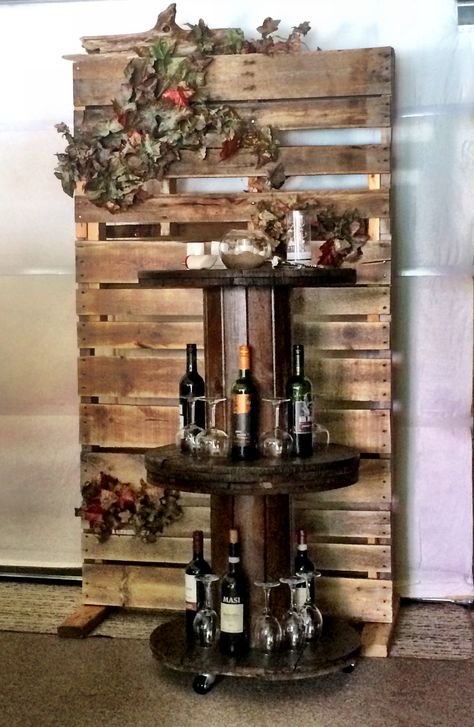 Photo Booth backdrop and wine station made for our daughter and son-in-law's rehearsal dinner. Fun projects!! Wine Station Ideas For Party, Wine Backdrop, Rehearsal Dinner Fun, Repurposed Wood Projects, Wine Station, Display Retail, Window Display Retail, Hidden Forest, Wine Party