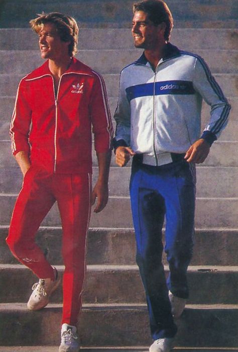 70s Sports Fashion, 70s Aesthetic Men, 80s Track Suit, 70s Sportswear, Track Suit Outfit, Tenis Retro, 70s Fashion Men, Red Tracksuit, Adidas Collection