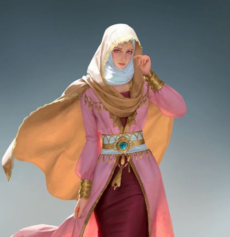 Veiled Dnd Character, Fesyen Islam, الفن الرقمي, 판타지 아트, Character Design References, Fantasy Clothing, Character Portraits, Muslim Women, Fantasy Character Design