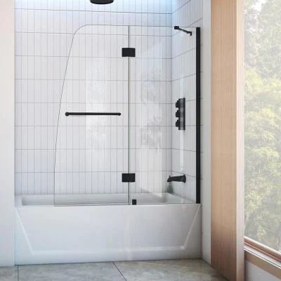 Aqua 48 in. W x 58 in. H Frameless Hinged Tub Door in Satin Black Frameless Bathtub Doors, Oil Rubbed Bronze Shower, Tub Door, Bathtub Doors, Shower Parts, Tub Doors, Frameless Shower, Curved Glass, Wall Installation