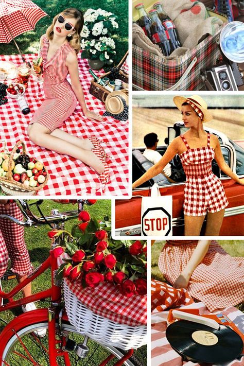 Picnic Style Fashion Spring Picnic Outfit, Summer Vintage Outfits, Jordan Year, Picnic Fashion, Picnic Photo Shoot, Vintage Outfit Inspiration, Rockabilly Looks, Picnic Outfit, Vintage Gingham