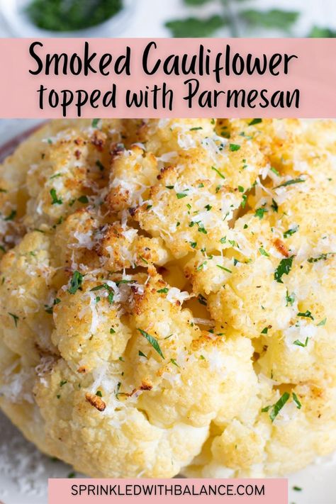 Cauliflower On The Smoker, Smoked Cauliflower Steaks, Smoked Cauliflower Recipes, Traeger Cauliflower, Low Carb Smoker Recipes, Smoked Peppers In Smoker, Healthy Treager Smoker Recipes, Smoked Califlour Recipes, Smoker Recipes Vegetarian