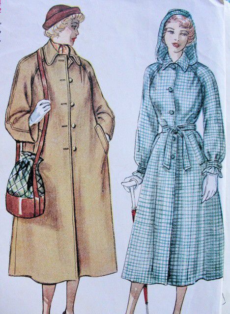 Hood Vintage Capsule Wardrobe, Raincoat Pattern, Raincoat Outfit, Green Raincoat, Dress Making Patterns, Hooded Raincoat, Raincoats For Women, Coat Patterns, 1940s Fashion