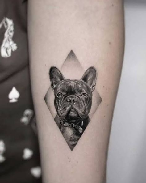 Frenchy Puppy Tattoo, French Bulldog Tattoo Design, Tiny French Bulldog Tattoo, Frenchie Memorial Tattoo, French Bulldog Tattoo Ideas, Frenchie Tattoos, French Bulldog Memorial Tattoo, French Bulldog Portrait Tattoo, Doberman Tattoo