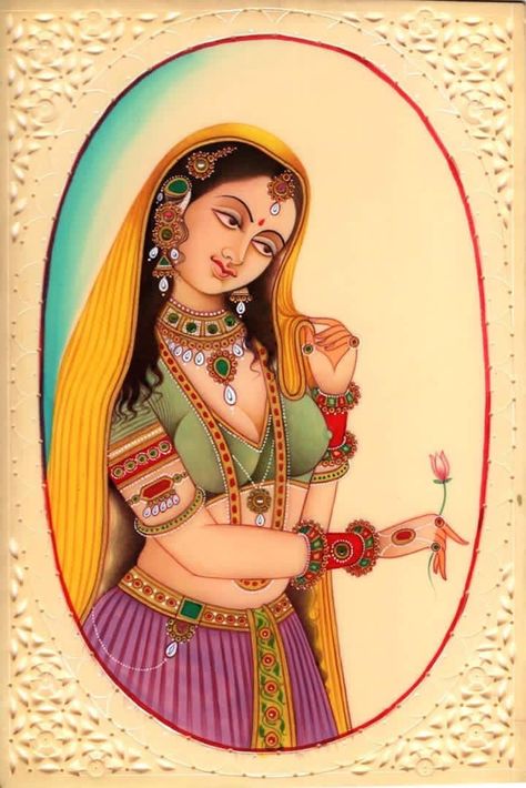 Portrait Indian, Exotic Paintings, Princess Portrait, Mughal Miniature Paintings, Rajasthani Painting, Indian Miniature, Mughal Art Paintings, Rajasthani Art, Indian Women Painting