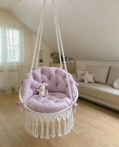 Bedroom Hanging Chair, Patio Hanging Chair, Deco Violet, Bedroom Swing, Diy Hanging Chair, Chairs Unique, Room Swing, Indoor Swing Chair, Chair Balcony