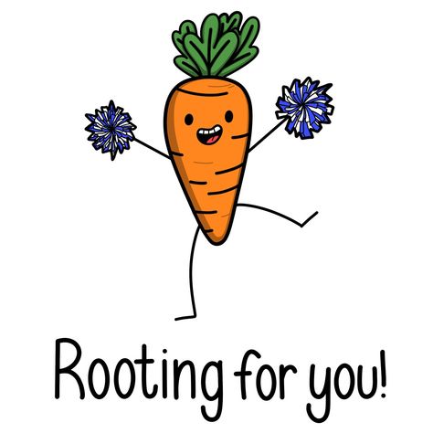 Rooting for you! 🥕🥕🥕 I am having a serious bout of creative block at the moment! Everything I draw just doesn’t look how I want it to and it’s sooo frustrating! Anyway… here’s a cheerleading carrot #pun #puns #punsworld #punstagram #punsarefun #carrots #cheerleading #rootingforyou Rooting For You, Positive Puns Inspirational Quotes, Puns To Cheer Someone Up, Pun Drawings, Encouraging Puns, Pun Motivational Quotes, Carrot Puns, Work Puns, Carrot Drawing