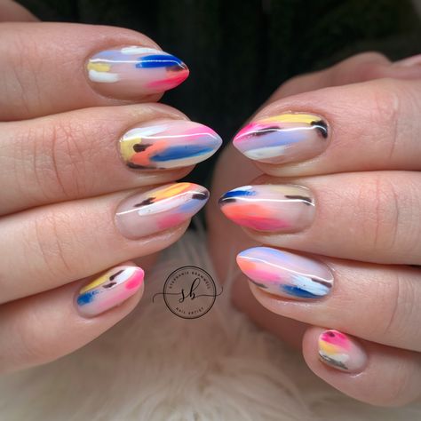 Bright Abstract Nails, Colorful Abstract Nails, Summer Nails Abstract, Spring Abstract Nails, Summer Abstract Nails, Abstract Summer Nails, Abstract Nail Art Designs, Serenity Nails, Nails Abstract