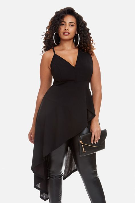 Plus Size Avery Asymmetrical Hi Low Peplum Top Party Looks Outfits, Plus Size Over 40, Plus Size Club Wear, Plus Size Peplum Top, Plus Size Club, Plus Size Peplum, Plus Size Clothing Stores, Fashion For Women Over 40, Stylish Plus