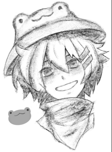 Frog Hoodie Drawing, Frog Hat Drawing, Hat Sketch, Hair With Hat, Frog Hat, Hoodie Drawing, Frog Drawing, A Frog, Anime Pfp