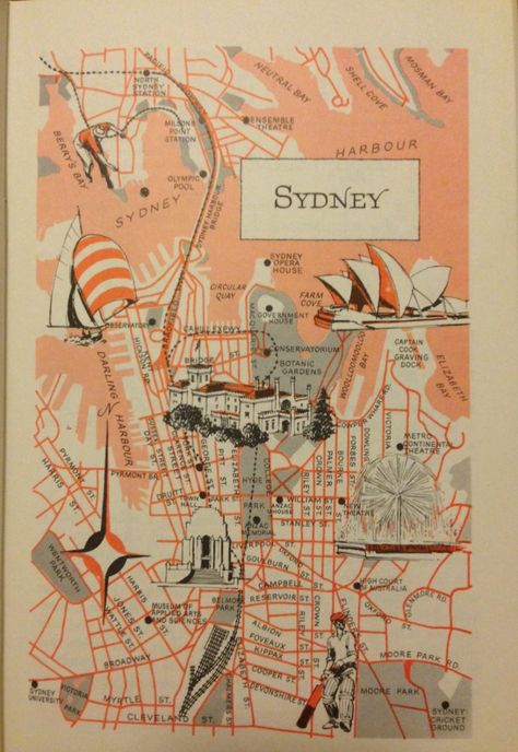 Map Of Sydney Australia, Old Map Illustration, Australia Map Art, Festival Moodboard, World Travel Decor, Travel Signs, Sydney Map, Maps Aesthetic, Vintage Australia