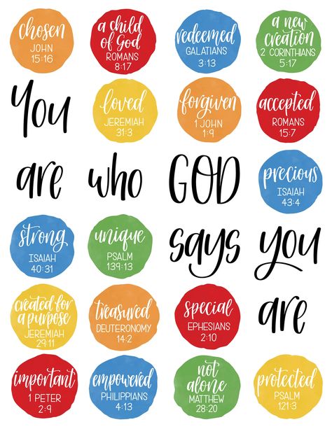 Who God Says I Am, God Says You Are, Verses For Kids, Bible Journaling Printables, Family Bible Study, Bible Verses For Kids, Bible Quotes Images, Christian Quotes Prayer, Bible Activities