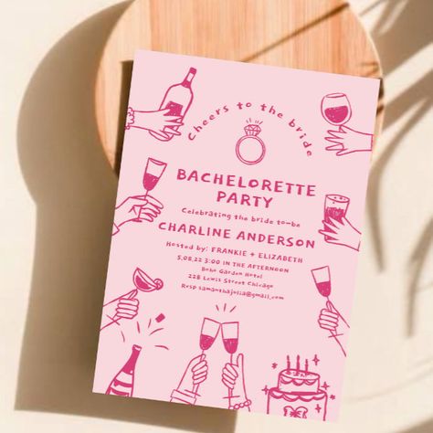 Hand drawn Contemporary Pink  Bachelorette Party Invitation Bachelorette Party Invitations Templates, Vintage Bachelorette, Bachelorette Party Invites, Flamingle Bachelorette, Party Invitations Templates, Itinerary Invitation, Burgundy Invitations, Beach Party Invitations, Gold Bachelorette Party