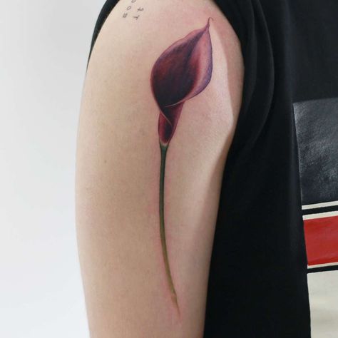 Doy - one of the best tattoo artists of South Korea Calla Lily Tattoo, Lilly Tattoo Design, Brand New Tattoos, 22 Tattoo, Tats Ideas, Lillies Tattoo, Lily Tattoo Design, Lily Flower Tattoos, Purple Calla Lilies