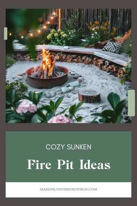 Transform your outdoor space with these cozy DIY sunken fire pit ideas. Create the perfect gathering place for friends and family to enjoy evenings together under the stars. These fire pits can be tailored to fit into various backyard styles, whether you prefer a modern aesthetic or a rustic feel, making your home yarn colorful evenings. Learn how to build captivating fire pits that double as stunning focal points for your backyard, ideal for cooking marshmallows, storytelling, or simply enjoying a warm, inviting atmosphere. Sunken Fire Pit Ideas Backyard, Backyard Styles, Breeo Fire Pit, Sunken Fire Pit, Patio With Fire Pit, Sunken Fire Pits, Patio Decks, Winter Blooms, Cozy Diy