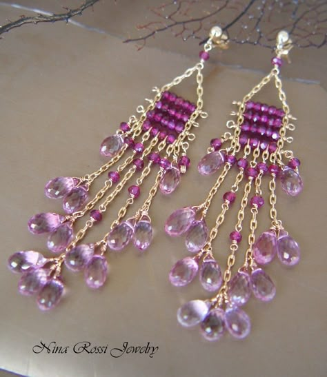 ........... Crystal Beads Earrings Diy, Anting Manik, Bead Chandelier, Diy Wire Earrings, Pola Manik, Beaded Earrings Diy, Gelang Manik, Earrings Inspiration, Earring Tutorial