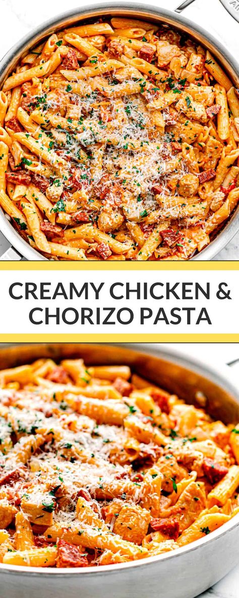 Chicken Chorizo Recipe, Chorizo Recipes Dinner, Mexican Pasta Recipes, Chorizo Pasta Recipes, Chicken And Chorizo Pasta, Chicken And Chorizo, Chorizo Pasta, Easy Pasta Recipe, Chicken Chorizo