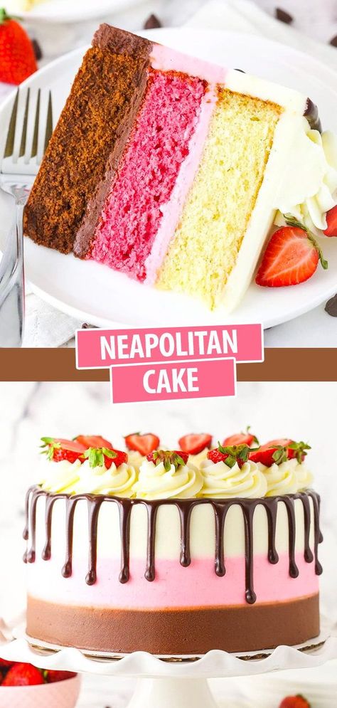 Napolitano Cake Recipe, Neopolitan Dessert Recipes, Layered Mini Cakes, 6in Round Cake, Cake Flavors For Christmas, Neopolitan Cake Recipes, Mini Cake Design Ideas, Neapolitan Cake Recipe, Cool Cake Flavors