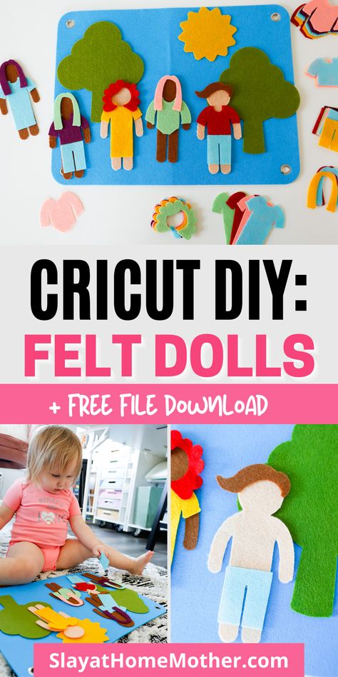 Felt Crafts With Cricut, Felt Dolls Diy, Cricut Felt Projects, Diy With Cricut, Cricut Fabric, Felt Doll Tutorial, Diy Craft For Kids, Felt Doll Pattern, Felt Finger Puppets