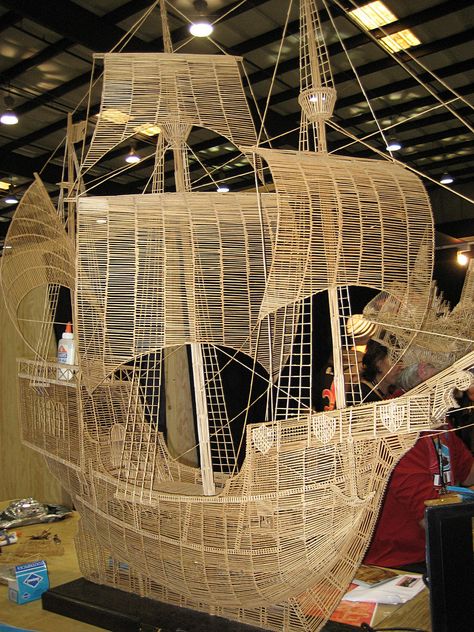 Galleon by Scott Weaver - toothpick sculpture                                                                                                                                                                                 More Toothpick Sculpture, Matchstick Craft, Pick Art, Wooden Sculptures, Snow Trip, Wooden Sculpture, Model Ships, Toothpick, Wood Art