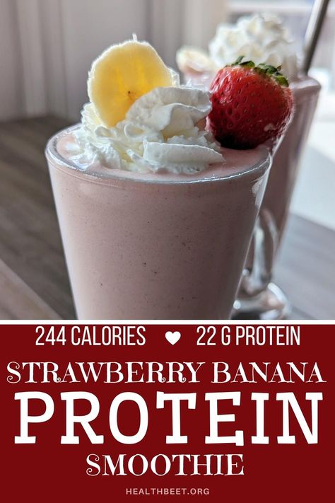 Strawberry Banana Protein Shake, Strawberry Banana Protein Smoothie, Health Beet, Frozen Recipes, Banana Protein Shake, Protein Dessert, Banana Protein Smoothie, Low Calorie Fruits, Low Calorie Protein