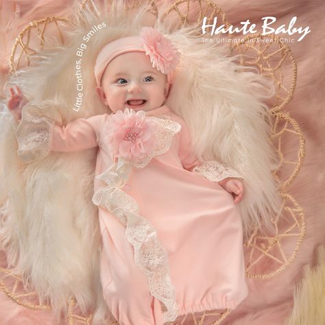 Petite Gowns, Matching Sisters, Baby Cap, Fashionable Baby Clothes, Baby Gown, Stunning Gowns, Newborn Dresses, Take Me Home, Pink Tone