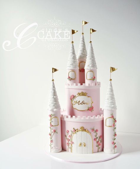 Disney Castle Cake, Prince Birthday Invitations, Pink Princess Cakes, Disney Princess Theme Party, Princess Theme Cake, Bolo Panda, Castle Birthday Cakes, Princess Castle Cake, Princess Birthday Party Decorations