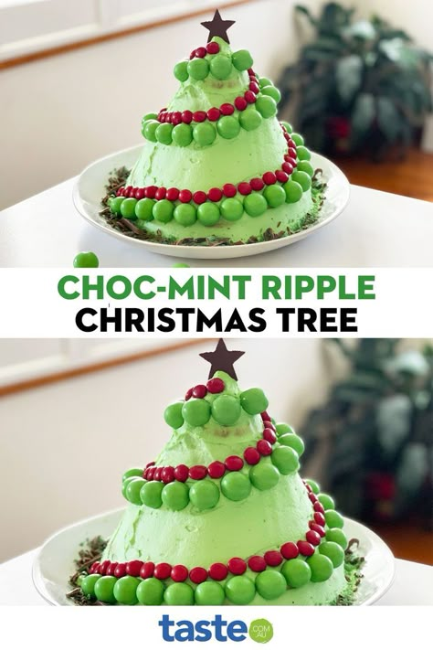 If you’re looking for a real show-stopper this Christmas, we think we’ve found it and the best bit is, it’s incredibly easy to make (you don’t even need to turn the oven on). It combines everything you love about choc ripple cakes with edible Christmas trees, all wrapped up in a delicious choc-mint flavour. This recipe requires overnight refrigeration so make sure you start it the day before serving. Chocolate Ripple Cake, Choc Ripple Cake, Ripple Cake, Christmas Tree Chocolates, Christmas Tree Food, Peppermint Crisp, House Trees, Chocolate Stars, Peppermint Christmas