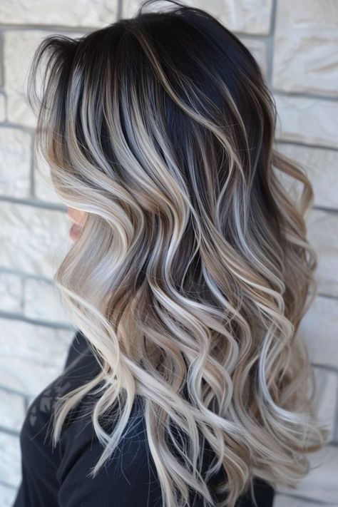 Dark Roots Ashy Blonde Hair, Blonde Balayage Vs Ombre, Cute Hairstyles With Blonde Highlights, Top Hair Black Bottom Blonde, Blonde Hair With Black Shadow Roots, Dark Lowlights For Blondes Fall Hair, Dark Hair Gone Blonde, Lived In Blonde Hair Extensions, Blonde Hair For Black Hair