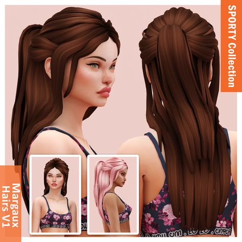 Sims 4 Cc Green Hair, Media Cola, Cc Sims4, Cc Hair, The Sims 4 Pc, Pelo Sims, Extra Long Hair, Tumblr Sims 4, Sims 4 Dresses