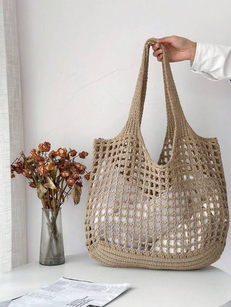 Weave Shop, Knitting Tote Bag, Knitting Tote, Vacation Bag, Crochet Clutch, Crochet Inspo, Pola Sulam, Crochet Tote Bag, Woven Tote Bag