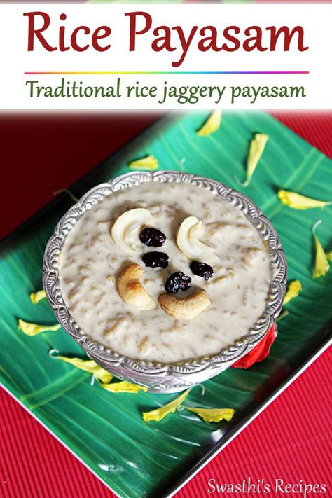 Rice payasam is a traditional south Indian pudding made with rice, milk, jaggery & cardamoms. #ricepayasam #paramannam Rice Payasam Recipe, Payasam Recipe, Indian Pudding, Milk Rice, Sweet Recipe, Festive Desserts, Rice Milk, Indian Sweet, Indian Desserts