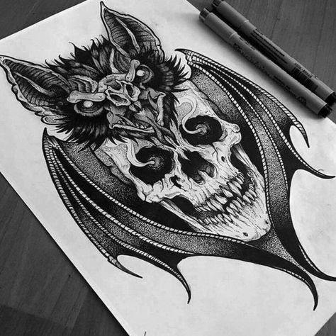 Bats Tattoo Design, 2 Tattoo, Animals Tattoo, Demon Tattoo, Bat Tattoo, Creepy Tattoos, Geniale Tattoos, Spooky Tattoos, Gothic Tattoo