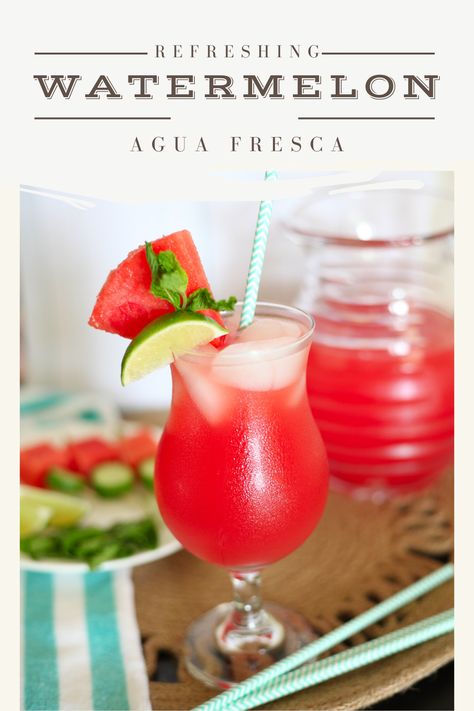 Mexican Watermelon Agua Fresca is the perfect party beverage. Serve as is, or add a splash of your favorite teqila and serve in a Tajin and chamoy rimmed glass for an elevated adult drink. Drinks With Chamoy, Tajin And Chamoy, Mexican Watermelon, Watermelon Agua Fresca, Agua Fresca Recipe, Cucumber Juice, Summertime Drinks, Smoothie Drink Recipes, Agua Fresca