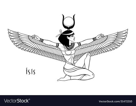 Isis goddess life and magic in egyptian vector image Goddesses Tattoo, Cleopatra Tattoo, Mythology Goddesses, Winged Woman, Goddess Of Life, Egypt Tattoo Design, Egyptian Drawings, Egypt Tattoo, Goddess Tattoo